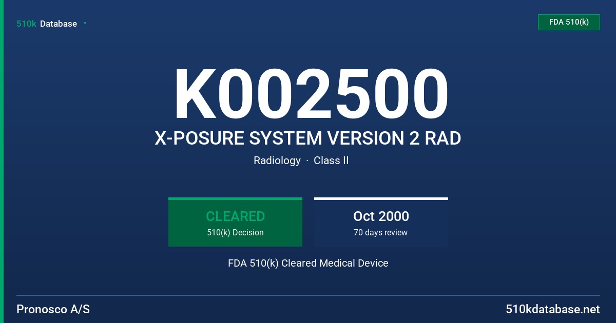 K002500 X-POSURE SYSTEM VERSION 2 RAD FDA 510(k) Cleared Medical Device