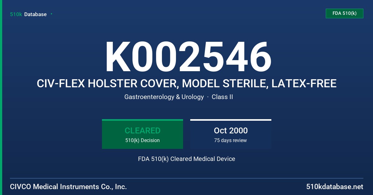 K002546 CIV-FLEX HOLSTER COVER, MODEL STERILE, LATEX-FREE FDA 510(k) Cleared Medical Device