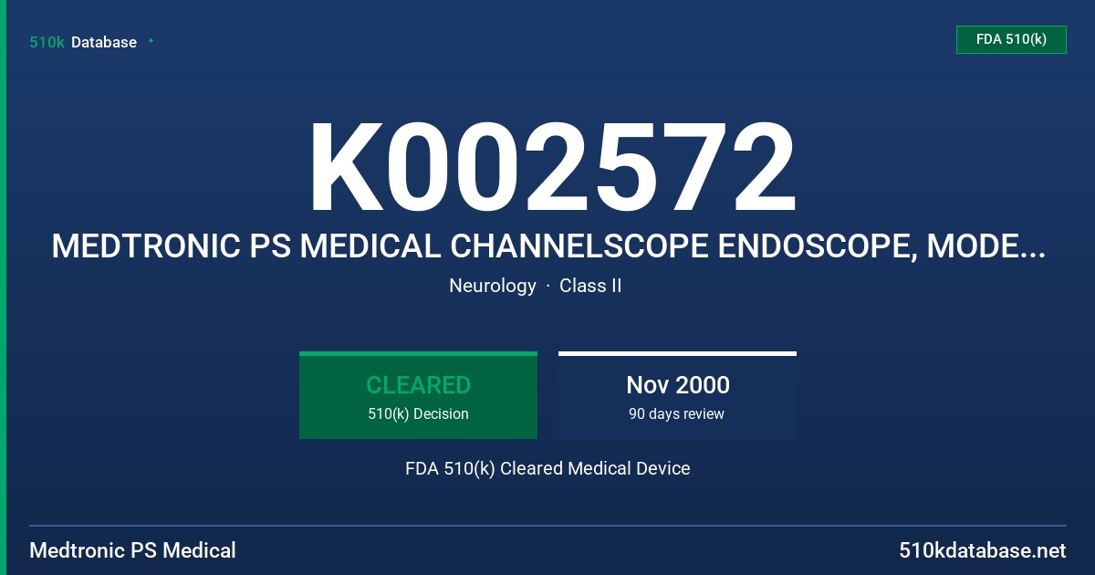 K002572 MEDTRONIC PS MEDICAL CHANNELSCOPE ENDOSCOPE, MODELS 2232-001, 2232-002, 2232-003, 2232-004, 2233-002, 2233-005 FDA 510(k) Cleared Medical Device