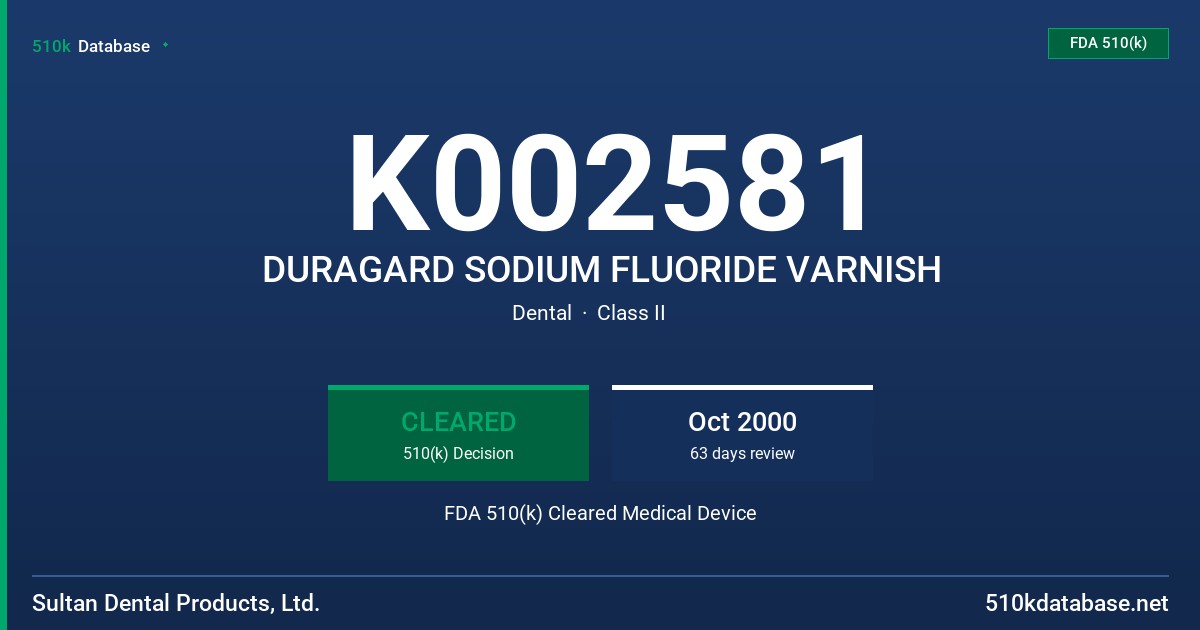 K002581 DURAGARD SODIUM FLUORIDE VARNISH FDA 510(k) Cleared Medical Device