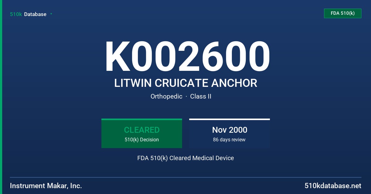 K002600 LITWIN CRUICATE ANCHOR FDA 510(k) Cleared Medical Device