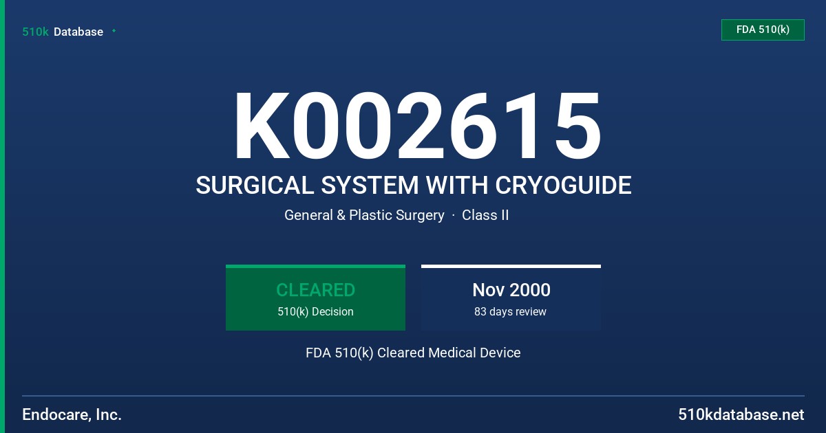 K002615 SURGICAL SYSTEM WITH CRYOGUIDE FDA 510(k) Cleared Medical Device