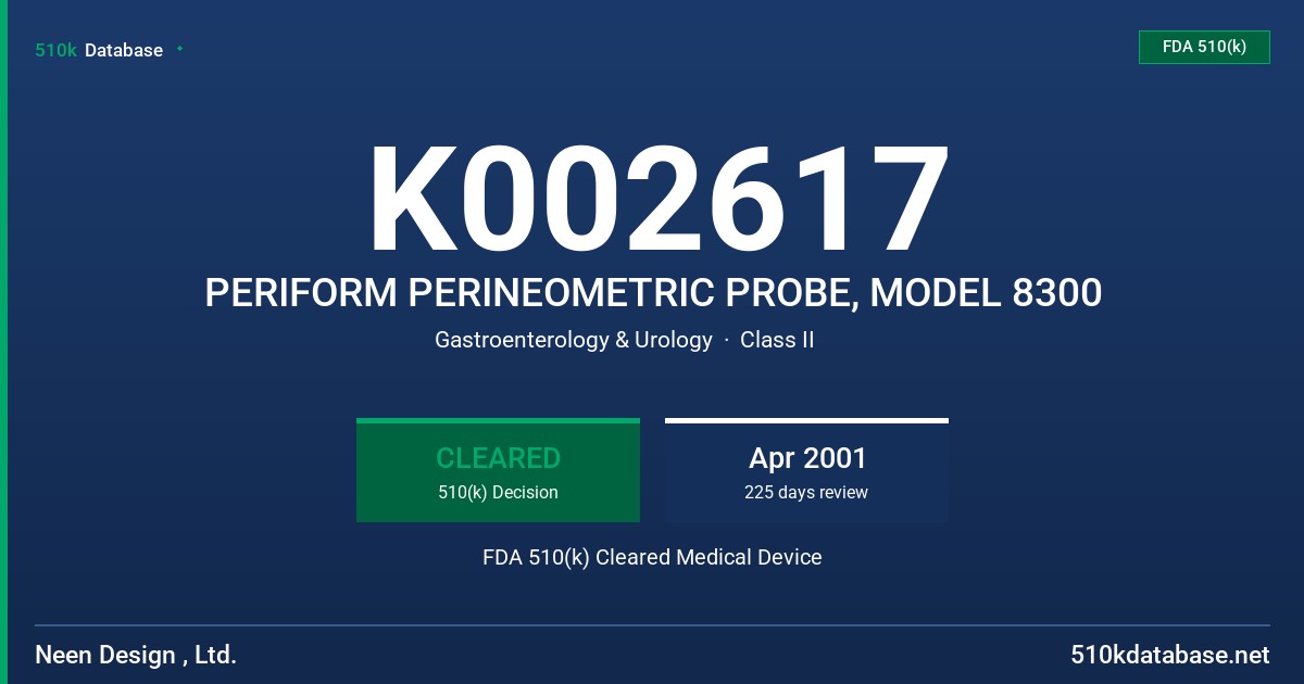 K002617 PERIFORM PERINEOMETRIC PROBE, MODEL 8300 FDA 510(k) Cleared Medical Device