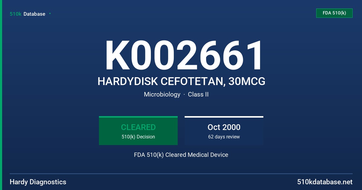K002661 HARDYDISK CEFOTETAN, 30MCG FDA 510(k) Cleared Medical Device