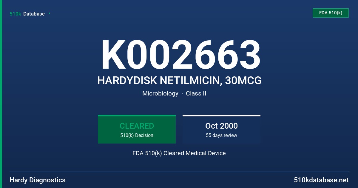 K002663 HARDYDISK NETILMICIN, 30MCG FDA 510(k) Cleared Medical Device