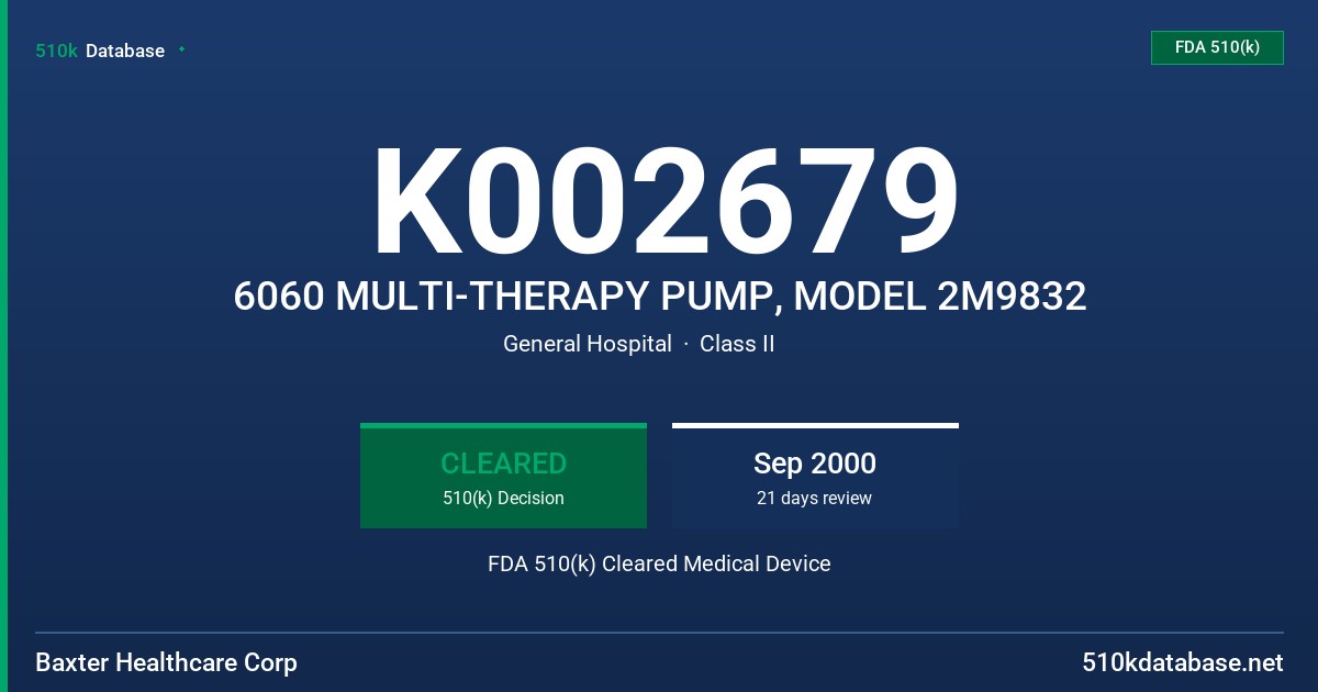 K002679 6060 MULTI-THERAPY PUMP, MODEL 2M9832 FDA 510(k) Cleared Medical Device