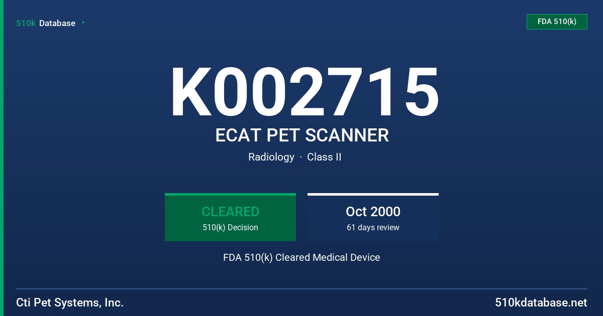K002715 ECAT PET SCANNER FDA 510(k) Cleared Medical Device
