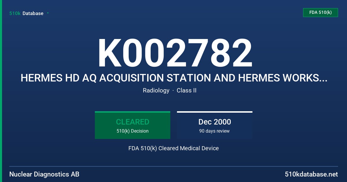 K002782 HERMES HD AQ ACQUISITION STATION AND HERMES WORKSTATION FDA 510(k) Cleared Medical Device