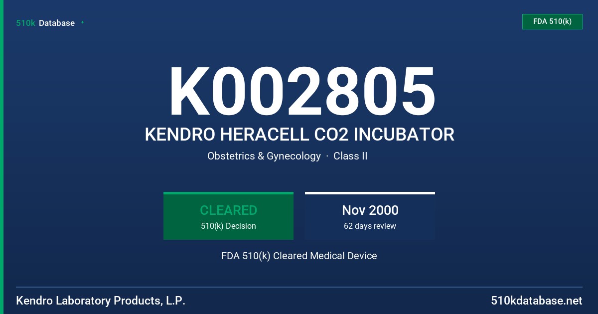 K002805 KENDRO HERACELL CO2 INCUBATOR FDA 510(k) Cleared Medical Device