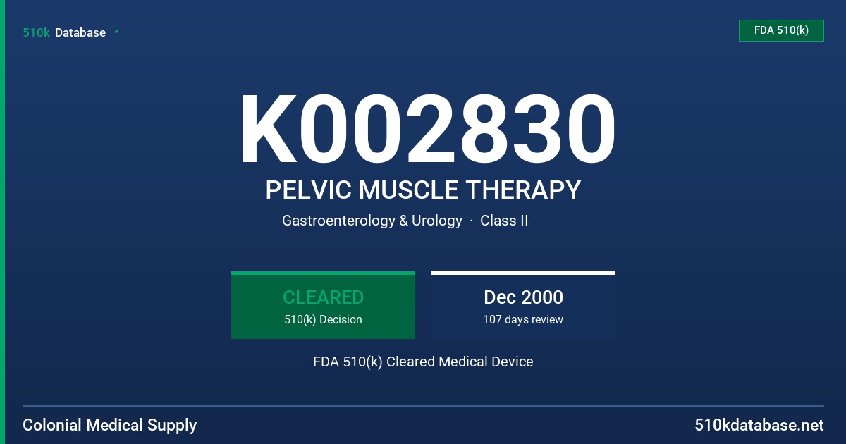 K002830 PELVIC MUSCLE THERAPY FDA 510(k) Cleared Medical Device