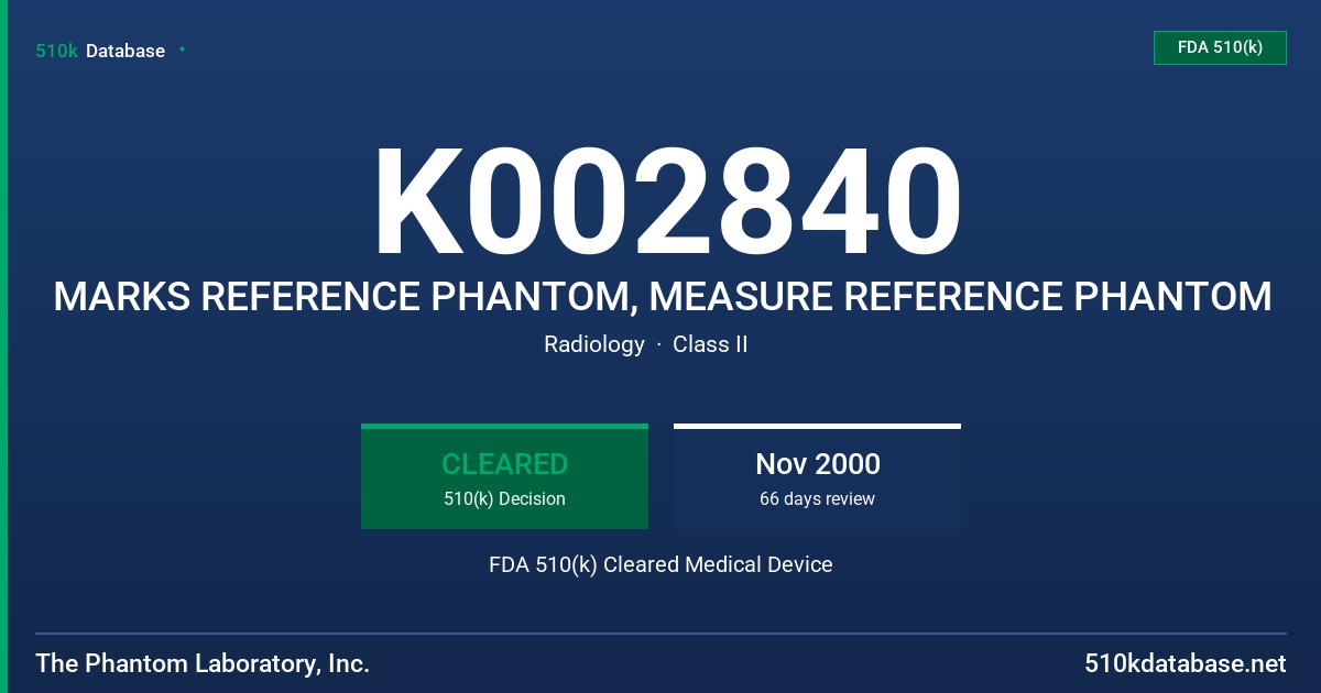 K002840 MARKS REFERENCE PHANTOM, MEASURE REFERENCE PHANTOM FDA 510(k) Cleared Medical Device