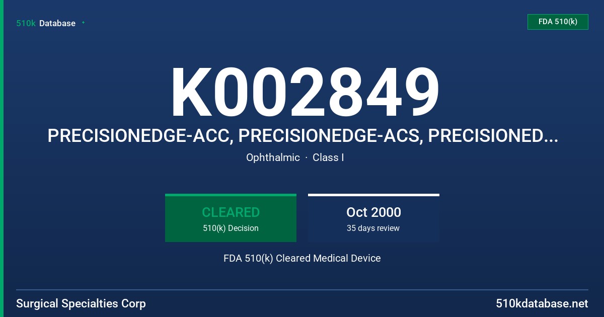 K002849 PRECISIONEDGE-ACC, PRECISIONEDGE-ACS, PRECISIONEDGE-LSK, AND PRECISIONEDGE-CB MICROKEATOME BLADES FDA 510(k) Cleared Medical Device