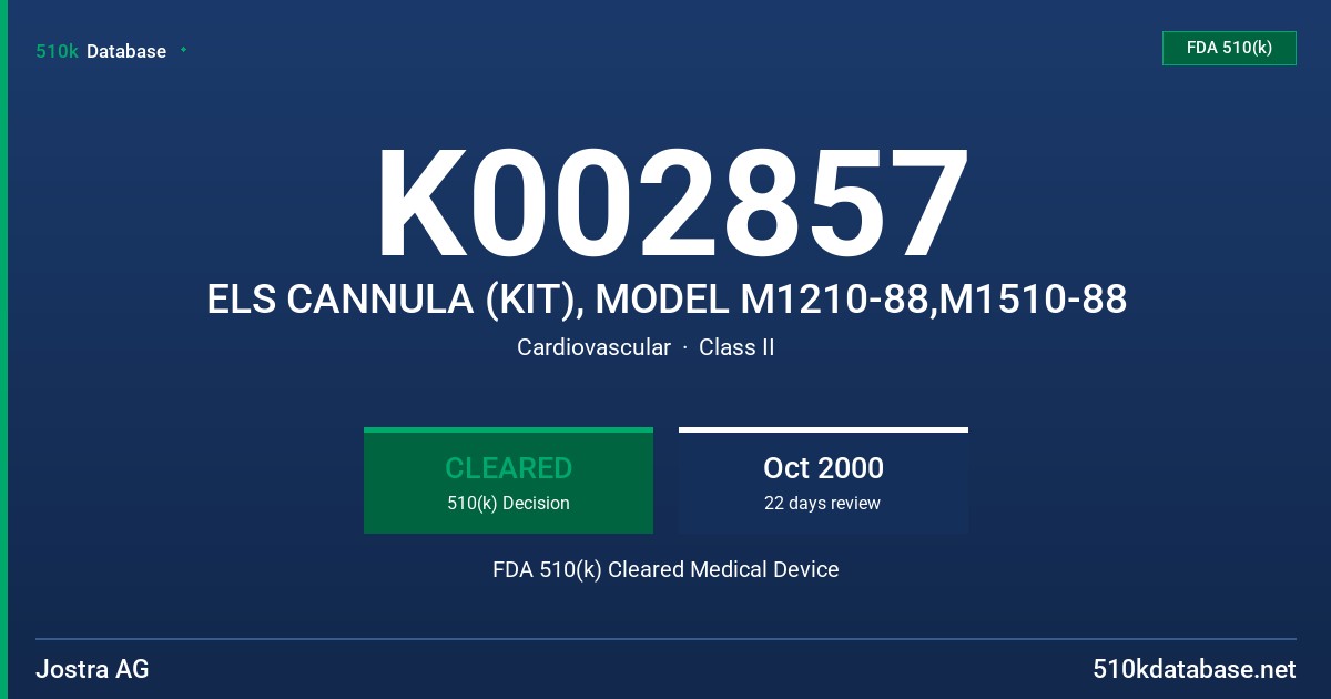 K002857 ELS CANNULA (KIT), MODEL M1210-88,M1510-88 FDA 510(k) Cleared Medical Device