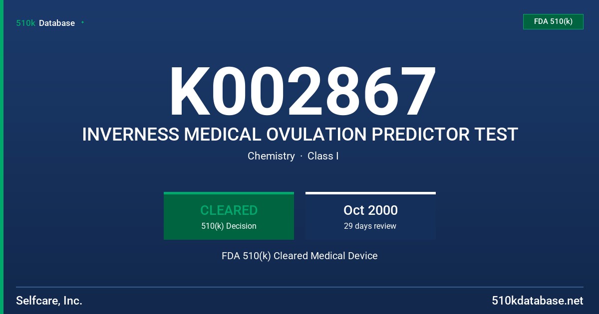 K002867 INVERNESS MEDICAL OVULATION PREDICTOR TEST FDA 510(k) Cleared Medical Device