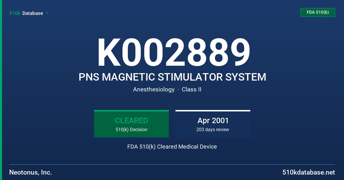 K002889 PNS MAGNETIC STIMULATOR SYSTEM FDA 510(k) Cleared Medical Device