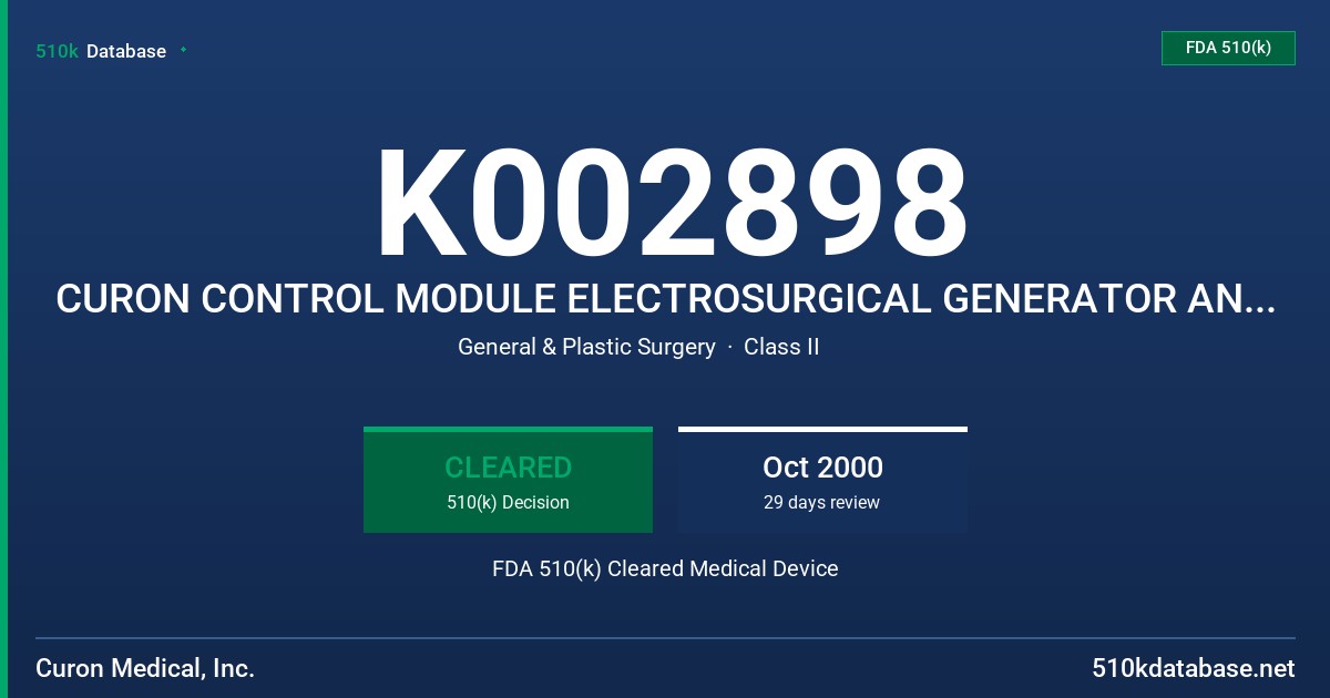 K002898 CURON CONTROL MODULE ELECTROSURGICAL GENERATOR AND ACCESSORIES, MODEL S500-ST FDA 510(k) Cleared Medical Device