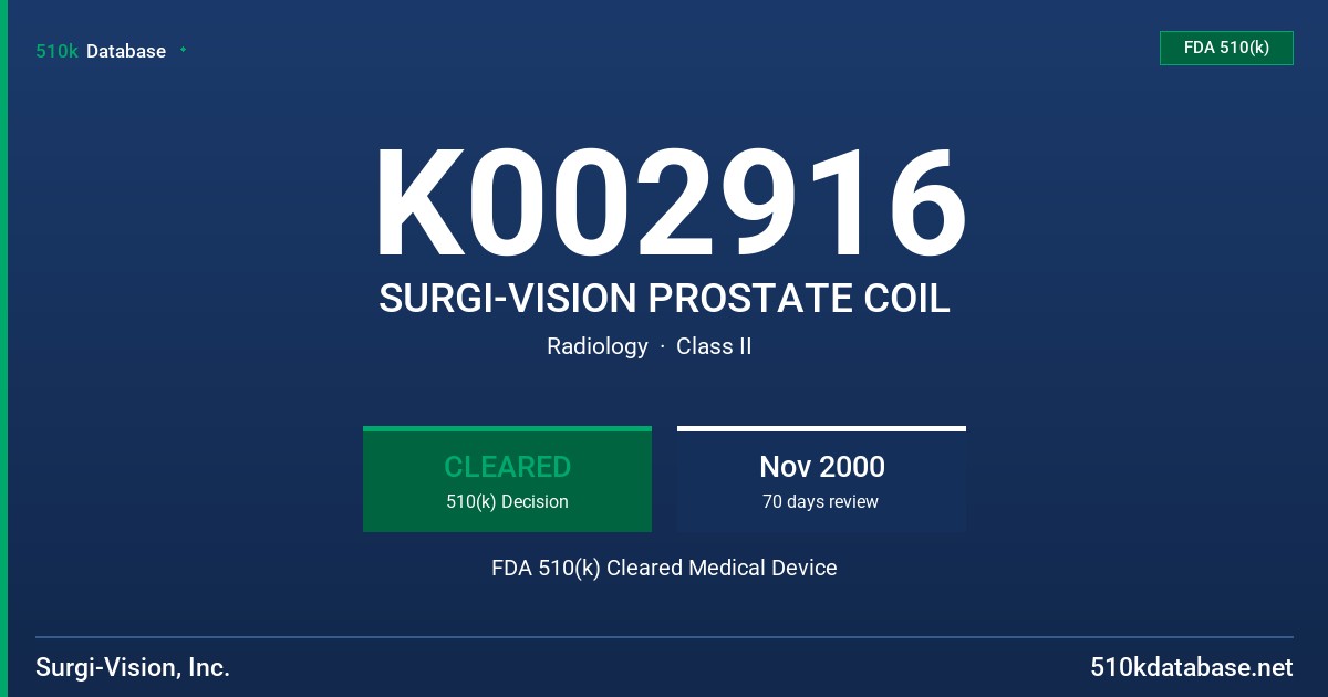 K002916 SURGI-VISION PROSTATE COIL FDA 510(k) Cleared Medical Device