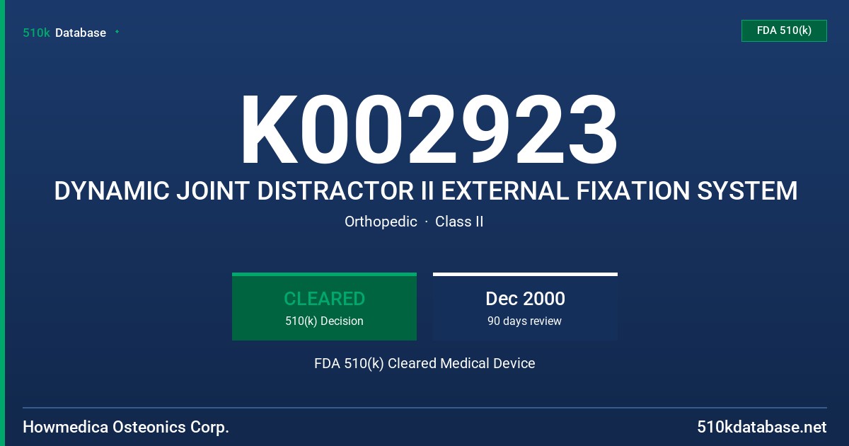 K002923 DYNAMIC JOINT DISTRACTOR II EXTERNAL FIXATION SYSTEM FDA 510(k) Cleared Medical Device
