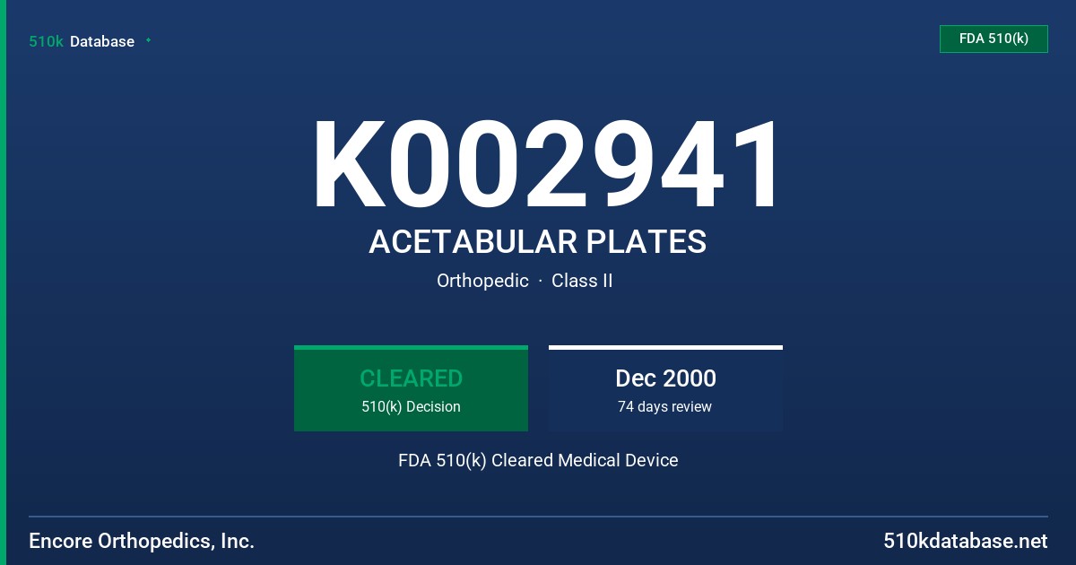 K002941 ACETABULAR PLATES FDA 510(k) Cleared Medical Device