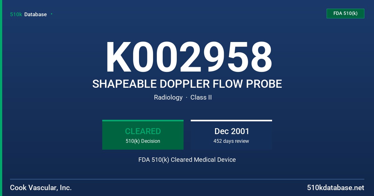K002958 SHAPEABLE DOPPLER FLOW PROBE FDA 510(k) Cleared Medical Device