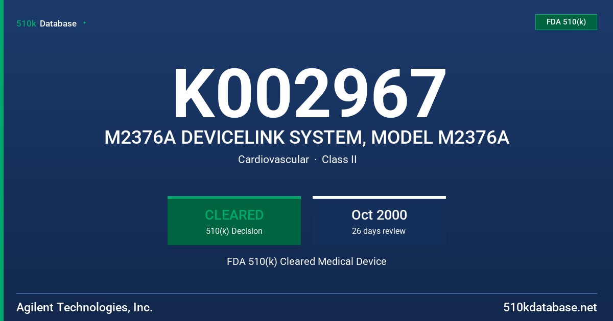 K002967 M2376A DEVICELINK SYSTEM, MODEL M2376A FDA 510(k) Cleared Medical Device
