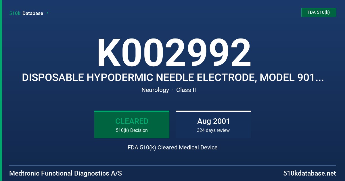 K002992 DISPOSABLE HYPODERMIC NEEDLE ELECTRODE, MODEL 9013S0421,9013S0431,9013S0441,9013S0451,9013S0461,1013S0421,103S0431 FDA 510(k) Cleared Medical Device