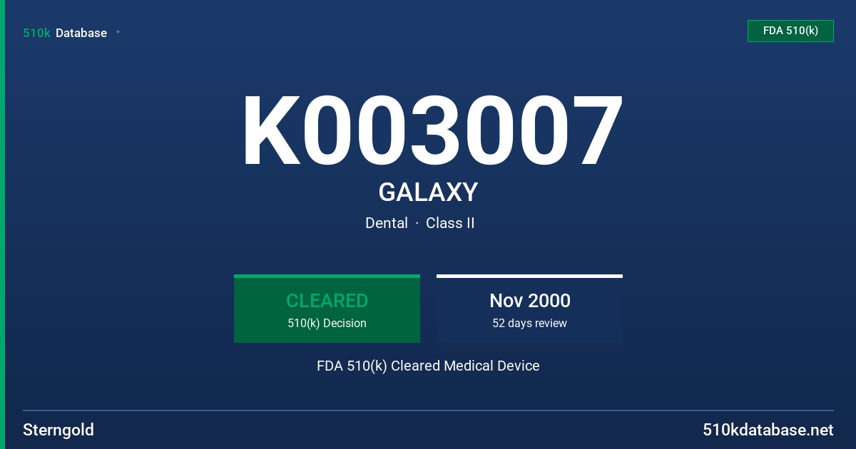 K003007 GALAXY FDA 510(k) Cleared Medical Device