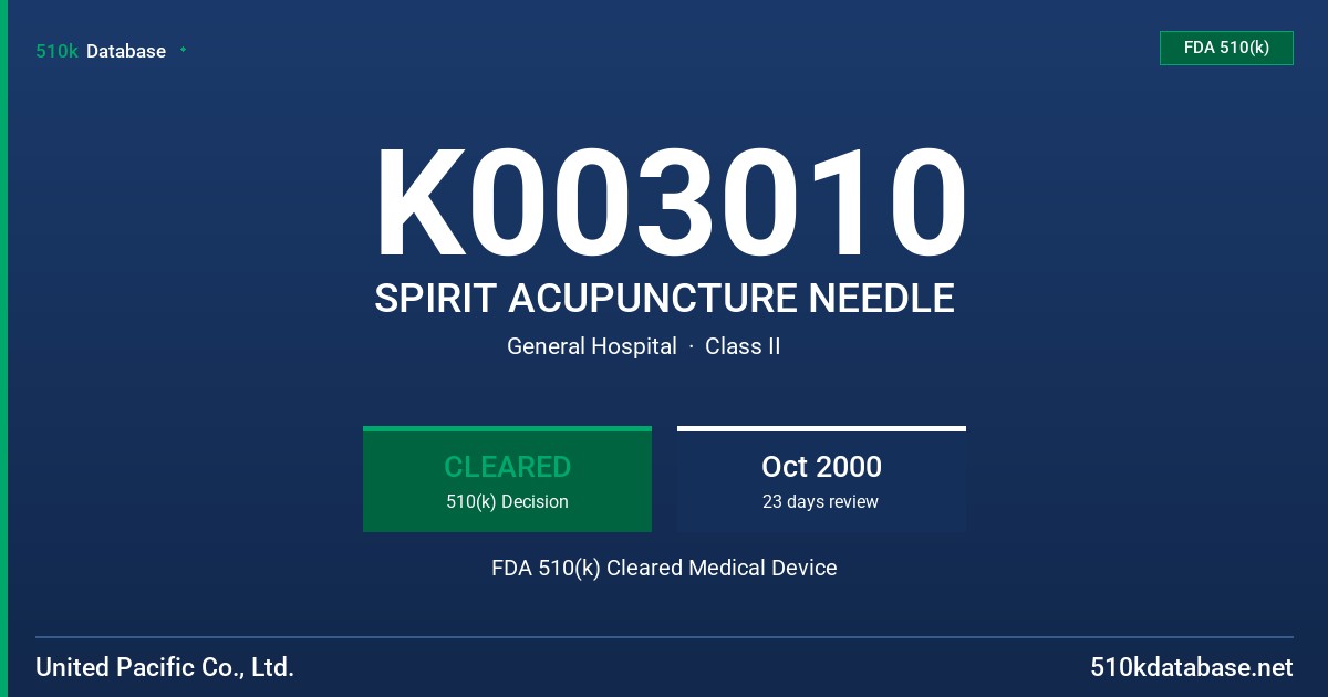 K003010 SPIRIT ACUPUNCTURE NEEDLE FDA 510(k) Cleared Medical Device
