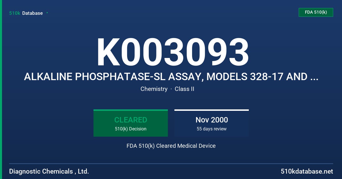 K003093 ALKALINE PHOSPHATASE-SL ASSAY, MODELS 328-17 AND 328-30 FDA 510(k) Cleared Medical Device