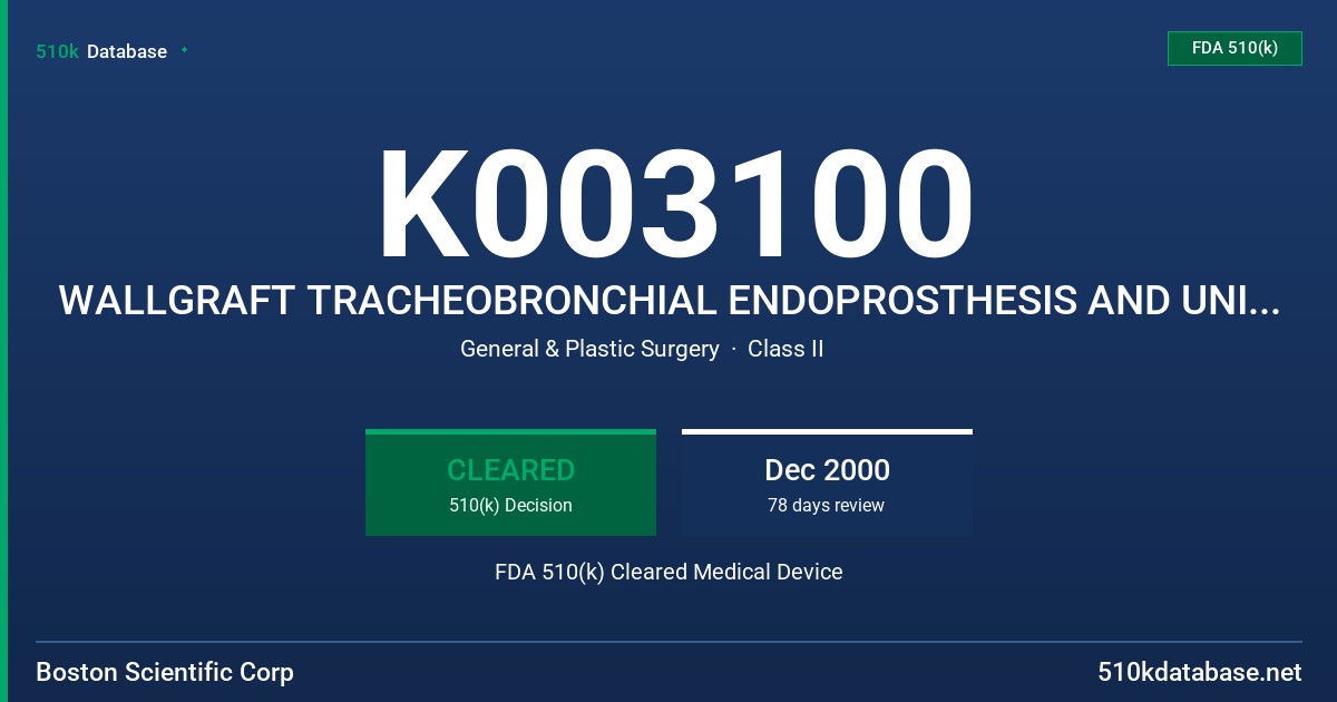 K003100 WALLGRAFT TRACHEOBRONCHIAL ENDOPROSTHESIS AND UNISTEP DELIVERY SYSTEM FDA 510(k) Cleared Medical Device