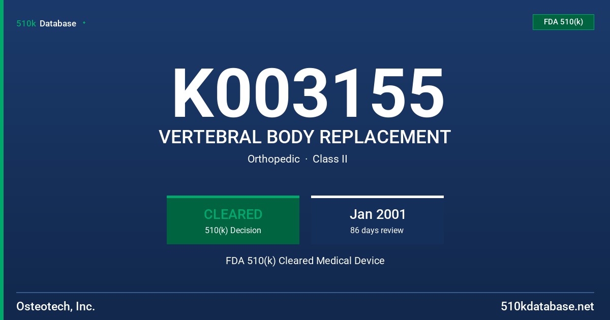 K003155 VERTEBRAL BODY REPLACEMENT FDA 510(k) Cleared Medical Device