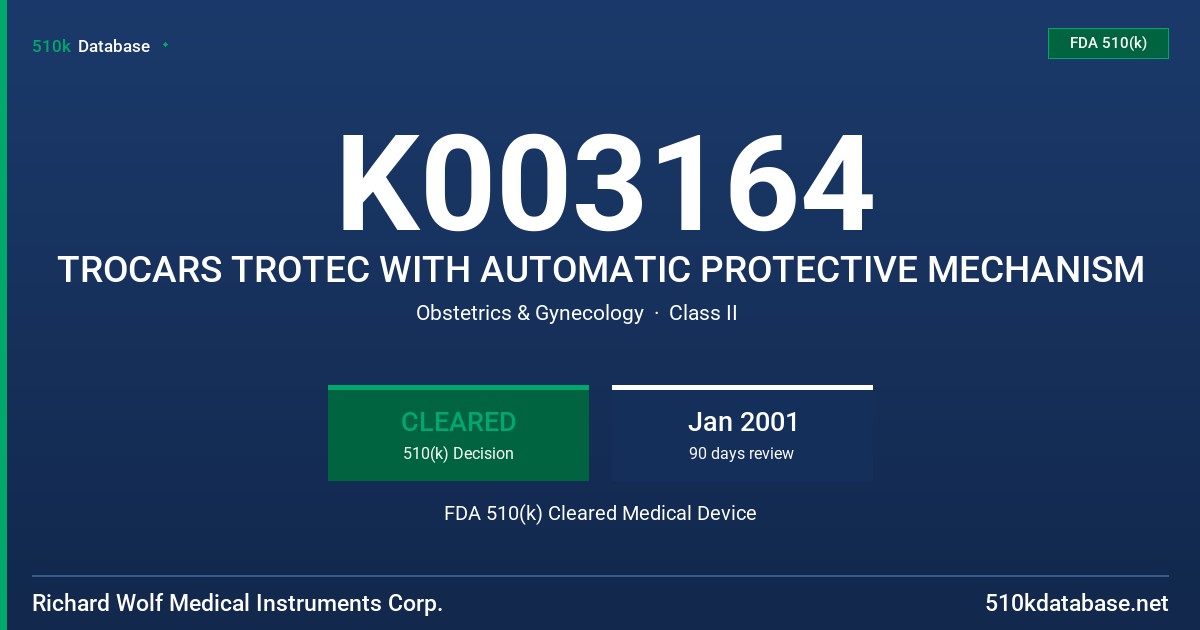 K003164 TROCARS TROTEC WITH AUTOMATIC PROTECTIVE MECHANISM FDA 510(k) Cleared Medical Device