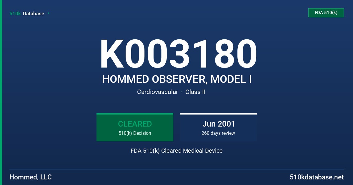 K003180 HOMMED OBSERVER, MODEL I FDA 510(k) Cleared Medical Device
