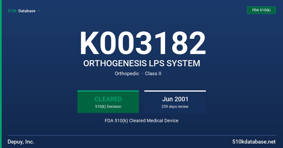 K003182 ORTHOGENESIS LPS SYSTEM FDA 510(k) Cleared Medical Device