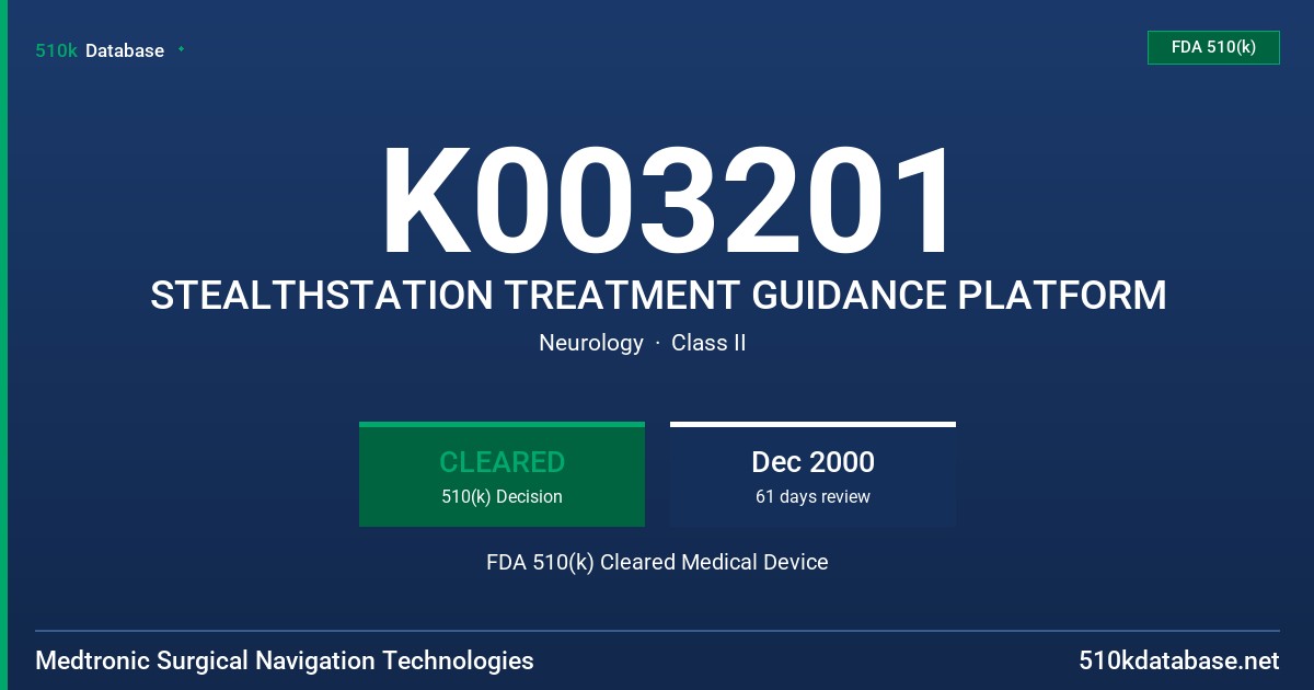 K003201 STEALTHSTATION TREATMENT GUIDANCE PLATFORM FDA 510(k) Cleared Medical Device