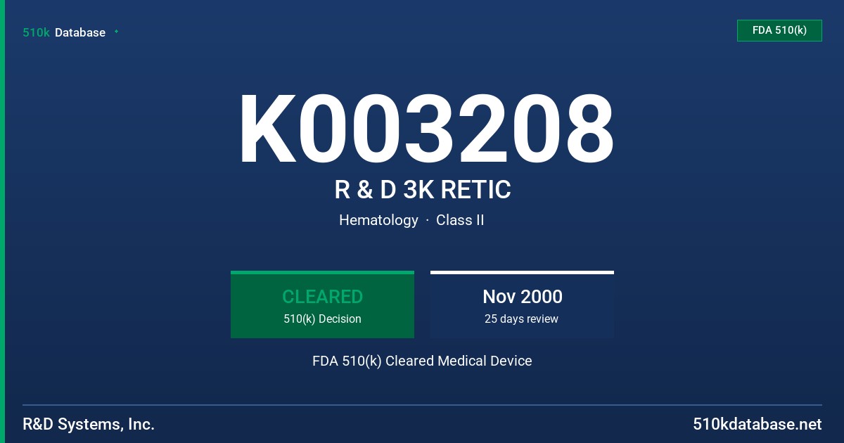 K003208 R & D 3K RETIC FDA 510(k) Cleared Medical Device