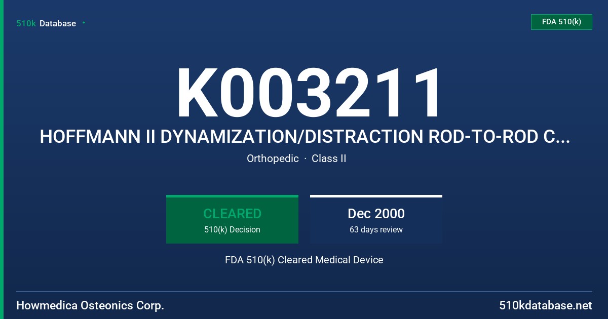 K003211 HOFFMANN II DYNAMIZATION/DISTRACTION ROD-TO-ROD COUPLING FDA 510(k) Cleared Medical Device