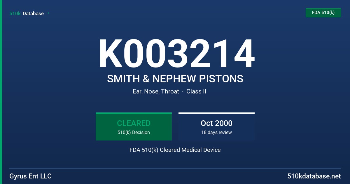 K003214 SMITH & NEPHEW PISTONS FDA 510(k) Cleared Medical Device