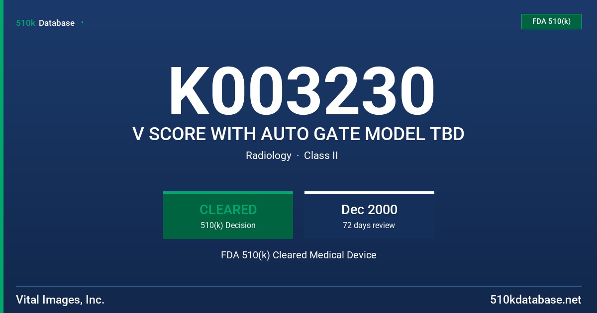 K003230 V SCORE WITH AUTO GATE MODEL TBD FDA 510(k) Cleared Medical Device