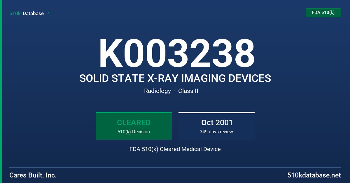 K003238 SOLID STATE X-RAY IMAGING DEVICES FDA 510(k) Cleared Medical Device