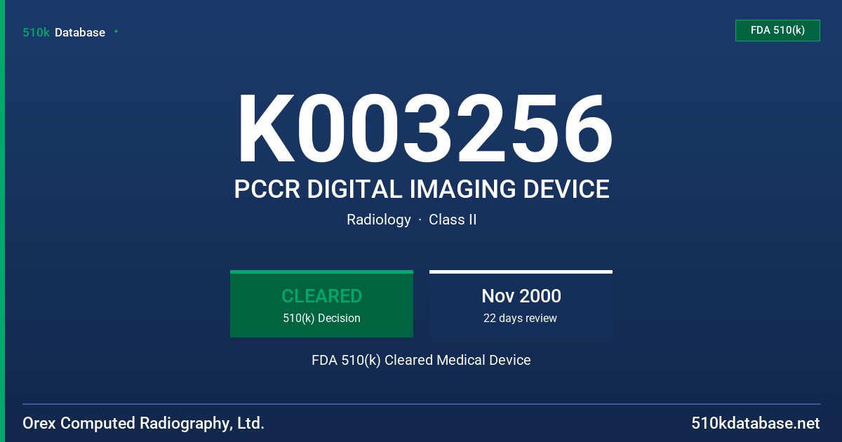 K003256 PCCR DIGITAL IMAGING DEVICE FDA 510(k) Cleared Medical Device