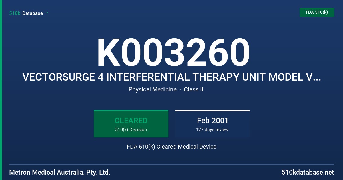 K003260 VECTORSURGE 4 INTERFERENTIAL THERAPY UNIT MODEL VS 460 FDA 510(k) Cleared Medical Device