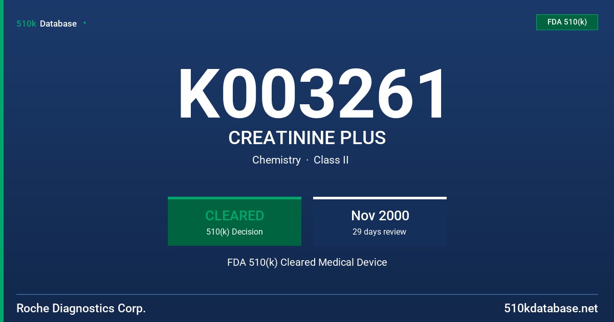 K003261 CREATININE PLUS FDA 510(k) Cleared Medical Device