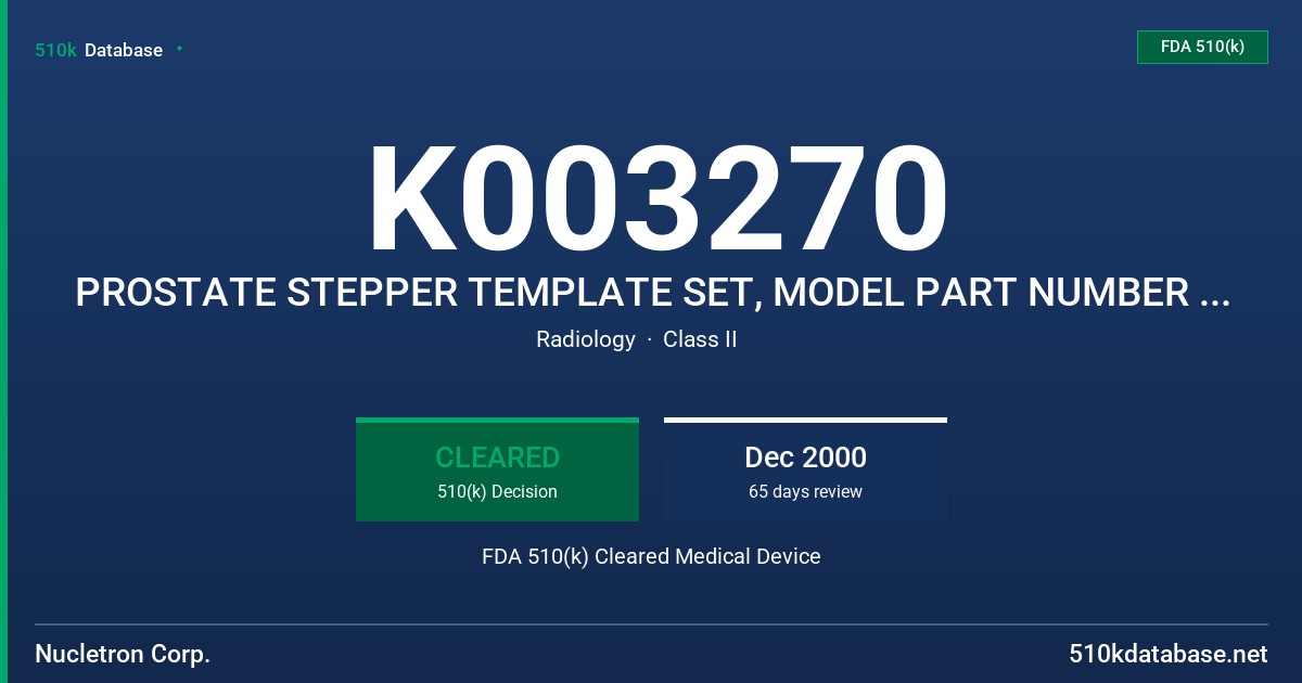 K003270 PROSTATE STEPPER TEMPLATE SET, MODEL PART NUMBER 189,065,189,066,189,067 FDA 510(k) Cleared Medical Device