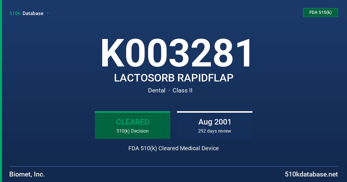 K003281 LACTOSORB RAPIDFLAP FDA 510(k) Cleared Medical Device
