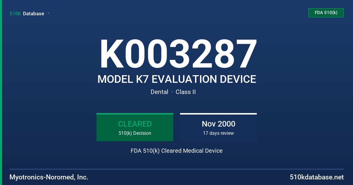 K003287 MODEL K7 EVALUATION DEVICE FDA 510(k) Cleared Medical Device