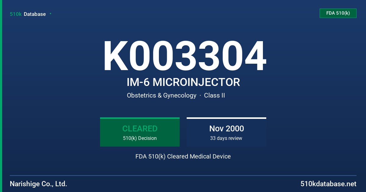 K003304 IM-6 MICROINJECTOR FDA 510(k) Cleared Medical Device