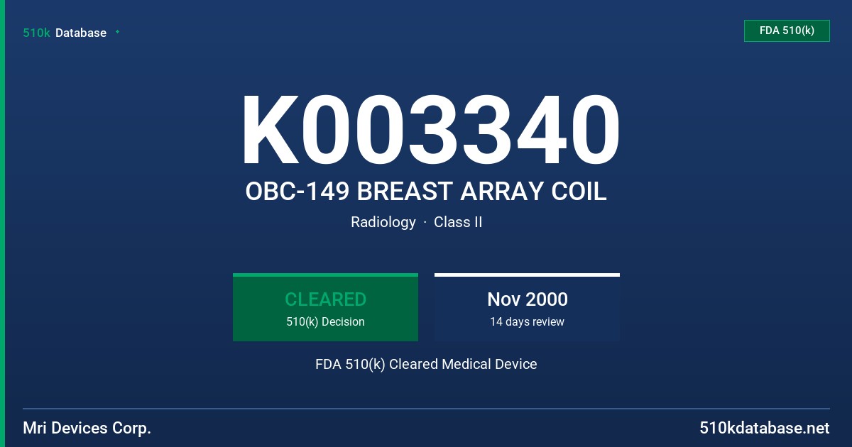 K003340 OBC-149 BREAST ARRAY COIL FDA 510(k) Cleared Medical Device