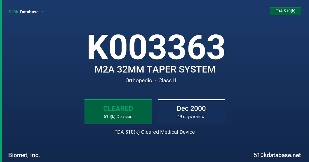 K003363 M2A 32MM TAPER SYSTEM FDA 510(k) Cleared Medical Device