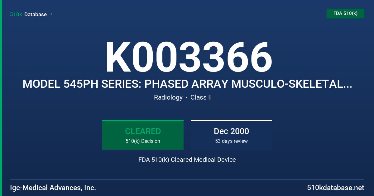 K003366 MODEL 545PH SERIES: PHASED ARRAY MUSCULO-SKELETAL FLEX COIL FDA 510(k) Cleared Medical Device